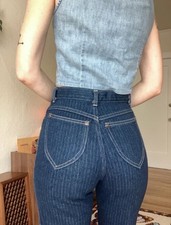 *VTG* 70s / 80s PINSTRIPE DENIM blue jeans  DISCO  stretch 24.5 x 33.5 XS S picture