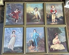 Antique Miniature French Framed Chromolithograph Set 6, Blue Boy, Miss Pinkie picture