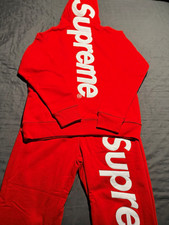 Supreme Men's Red 2-Piece Sweatsuit Hoodie & Pants Logo Fleece Cotton L AND XL picture