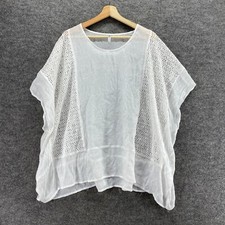 Monoreno Top Women M White Short Sleeve Crew Neck Sheer Pullover Casual Blouse picture