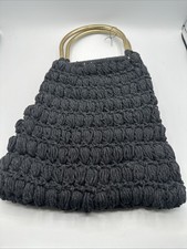 Vintage Handmade 70s Black Macrame Purse Bag Round Halloween Boho Whimsigoth picture