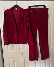 Faded Glory Women’s Red Stretch Corduroy 2pc Pant Suit Set Jacket/Pants 14 picture