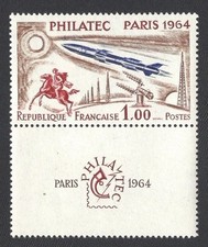 France 1964 Philatec Paris Scott 1100i Yvert 1422 MNH Stamp w Vignette picture