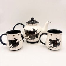 Potters Studio Spooky Night Witch Teapot and Mug Set Halloween Ceramic Gold 3pc picture