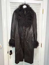 Escada Women’s Brown Long Overcoat IT 36 Fur Trim Collared Pockets Button picture