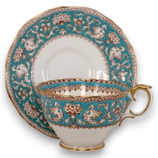 Crown Staffordshire Ellesmere Teacup Saucer Set Bone China England Vintage 1977 picture