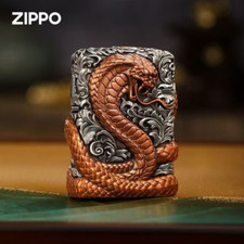 Zippo Lighter Heavy Armor 3D Snake Ancient Silver Engraved New picture