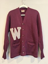 Vintage 50s Horace Partridge Maroon “W” Varsity Sweater Cardigan Medium picture