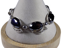 Vintage Sorrento Sterling Silver Bracelet Hematite Filigree Leaf Safety Chain 7