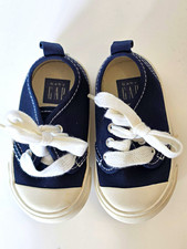 Vintage Baby Gap Sneakers Size 4 Navy Canvas Lace Up Rubber Toe Toddler Shoes picture
