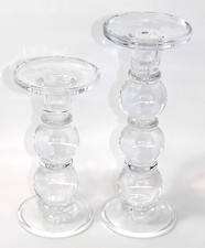 Heavy Glass Ball Pillar Candlesticks Holders Set of 2 (7
