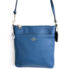 NWT Coach Texture Leather North/South File Bag Crossbody 52348 Denim Blue picture