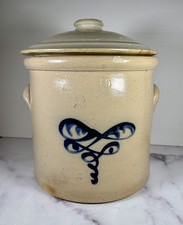 Antique 2-Gallon Haxstun Ottman & Co Stoneware Crock + Lid Cobalt Bee Sting 1870 picture