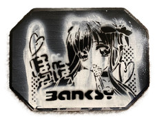 Original Banksy Graffiti Art Lollypop Girl Wood Painting 8.5x11.5 picture