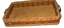 VINTAGE Pyrex 233 Wicker Tan Casserole Dish Platter TrayHolder Farmhouse 14 X 10 picture