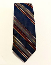 Vintage Sears Perma-Prest Men's Tie Blue/Red/Gray/White/Tan Striped Pointed picture