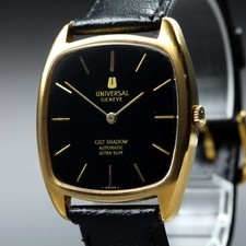 Vintage 1973 Universal Geneve Gilt Shadow Micro-Rotor Cal2-66 Black AT Men Watch picture