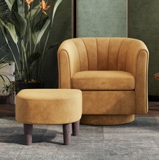 LINSY Swivel Accent Chair Ottoman Set: Velvet Larege Barrel Chair with Foot Rest picture