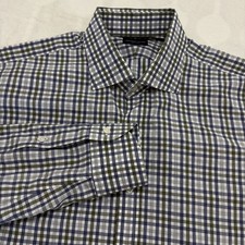 Proper Cloth Button Up Dress Shirt Mens XL Green Blue Check Spread Collar Cotton picture