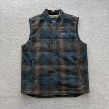 Patagonia Recycled Wool Vest Men's Medium Blue Plaid Button Up Lined Outdoor picture
