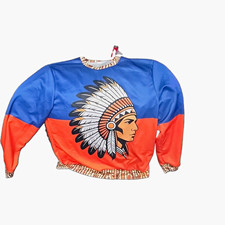 Indian Cheif Pullover Sweatshirt Headdress Graphic Blue & Orange Size 2XL Hiya picture