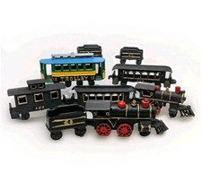 Vintage Cast Iron 9 Piece Train & Trolley  Car Locomotive, Caboose, Coal Box Lot picture