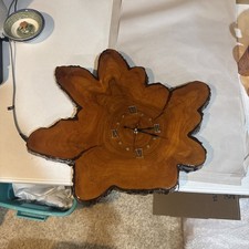 Vtg works Live Edge Wall Clock Wood Tree Slab 21”x19” Epoxy Coated Cypress 1970s picture