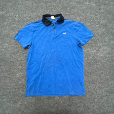 Hollister Polo Mens Size L Blue Short Sleeve Contrast Collar Casual Logo Shirt picture