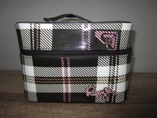 New Roxy Makeup Train Case Box Cosmetic Travel Suitcase Pink Brown Plaid HTF picture
