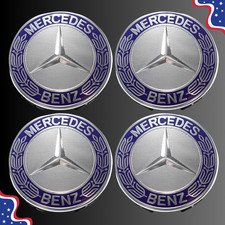 New 4pc Blue Mercedes Wheel Rim Dust Cover Center Cap Hubcap 75mm picture