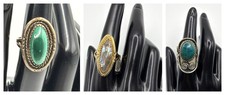 Vintage Southwestern Ring Lot of 3 Abalone Malachite Look Gold Silver Tone Boho picture