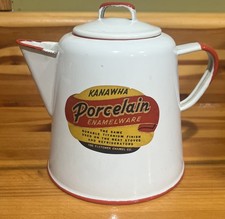 Vtg KANAWHA Porcelain Enamelware Coffee Pot Pitcher Fletcher Enamel Co LABEL picture