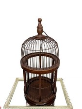 Antique Brown Wood & Metal Bird Dometop Cage with Trap Door On Bottom picture