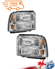 NEW Headlight Assembly 05-07 F250 F350 F450 F550 Chrome L+R Amber picture