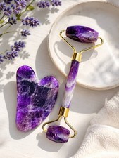 Face Roller Gua Sha Gouache Scraper Natural Amethyst Rose Jade Stones Roller picture