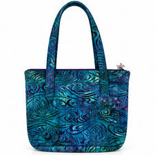 Handmade Artisan Quilted Batik Tote Bag Teal Blue Shoulder Purse Zipper Pockets picture
