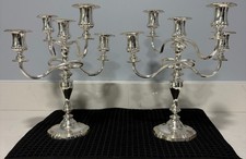 Vintage Pair Silver Plated 5 Light Candelabras EP Zinc Made England 12