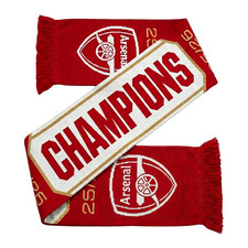 Official Arsenal FC EPL Champions 2025/26 Soccer Scarf Red White Gold Knit Fring picture