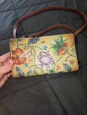 Hand Painted Leather Crossbody Anuschka Carribean Garden Medium Multicolor NWT picture