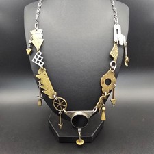 Thomas Mann Techno-Romantic Mixed Metal Charm Necklace Sterling Bronze Signed picture