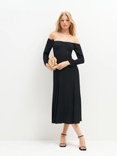REFORMATION Black Ballari Long Sleeve Off the Shoulder Smocked Midi Dress 6 NEW picture