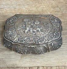 German 800 Silver Ornate Cherubs Playing Instruments Dresser Trinket Jewelry Box picture