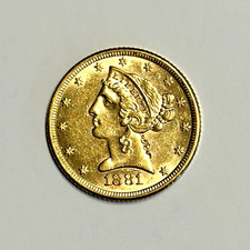 1881 United States  Liberty Head $5.00 Gold Half Eagle Coin; BU picture