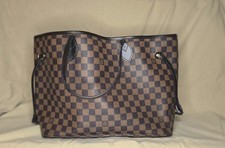 Authentic Louis Vuitton Totebag Never full MM Damier Ebene Canvas - Red Interior picture