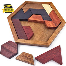 Wooden Hexagon Tangram Brain Teaser Puzzle ⭐️⭐️⭐️⭐️⭐️ picture