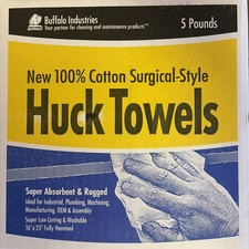 Buffalo Industries Huck Towels 5 Lb Box 100% Cotton Surgical Style Shop Rags NIP picture
