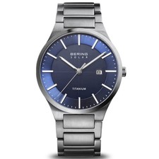 NEW Bering Solar TITANIUM 39mm Men’s Blue Dial Classic Watch Sapphire 15239-777 picture