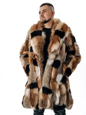 Men’s Real Fox Fur Coat Red Collar Genuine Fur Trench 35 in picture