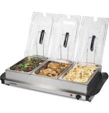 Proctor Silex Buffet Food Warmer 34300RG w/ 3 2.5 qt Pans & Clear Domed Lids picture