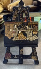 Antique English Chinoiserie Papier Mache Lacquered Card Holder c.late 1800's picture